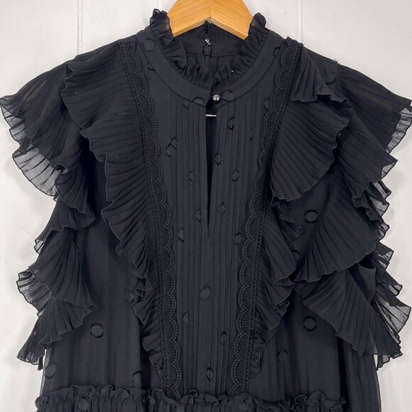 Kate Spade Bakery Dot Devore Dress Layered Ruffles Soft Romantic Size 12 Black - Picture 4 of 16